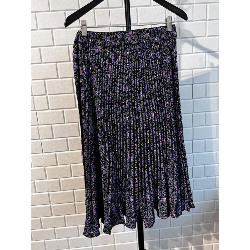 The Raconteur Womens Floral Pleated Midi Skirt Purple Black Size SP 53584SH